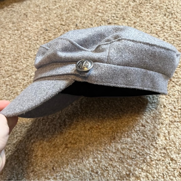 Vintage VTG Wool Cap Sailor Buttons Gray Flat Cap Lined Nautical - Picture 2 of 9